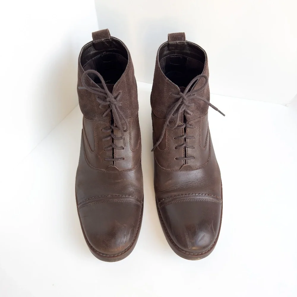 Rockport Wynstin Cap Toe Boots Brown Leather & Suede Upper Wide Men's Size 10.5W